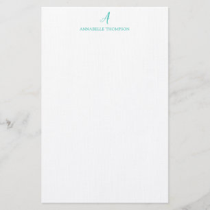 Modern monogram turkos Personal Stationery  Brevpapper