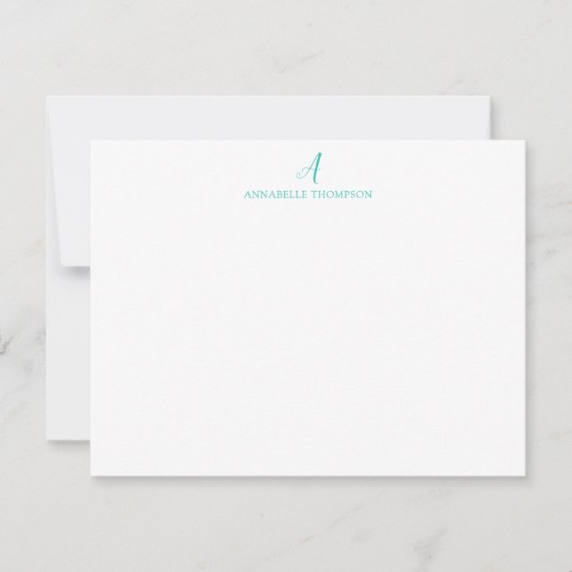 Modern monogram turkos Personal Stationery Note Anteckningskort (Framsida)