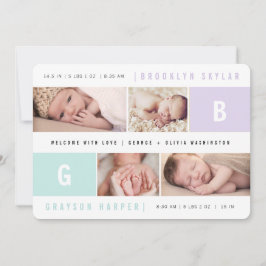 Modern monogram-Twillingar 4-foto-design-födelse Meddelande