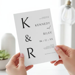 Modern monogram Typography Black White QR Bröllop Inbjudningar