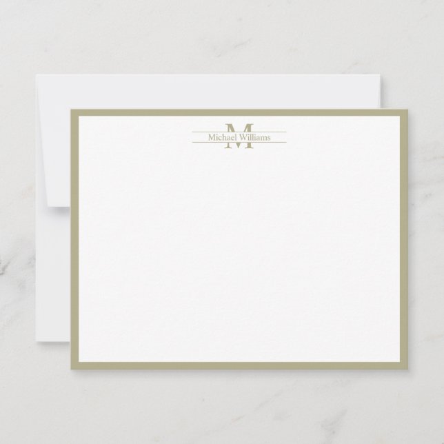 Modern monogram Typography Sage Grönt Gräns Anteckningskort (Framsida)