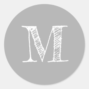 Modern monogram - ursprunglig Grått-etikett Runt Klistermärke