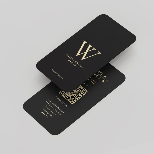 Modern Monogram V W Elegant Logotyp Black Guld Visitkort (Modern Monogram V W Elegant Logo Black Gold Business Card
)