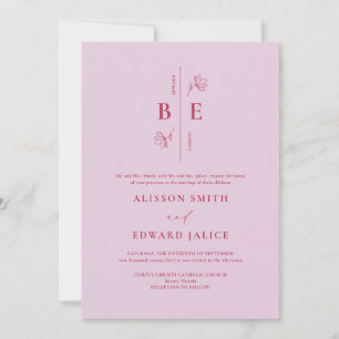 Modern Monogram Vapensköld Lavender Magenta Bröllo Inbjudningar