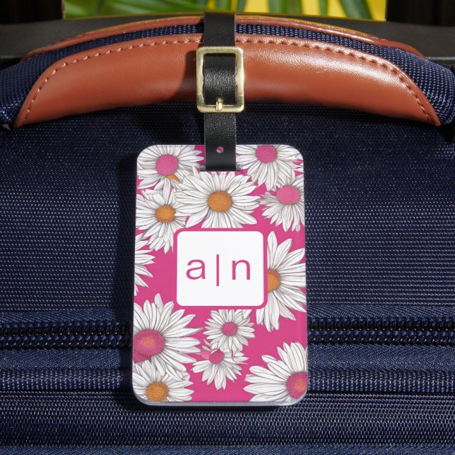 Modern Monogram Vilda Blommor Bagageetikett Bagagebricka (Framsida Insitu 2)