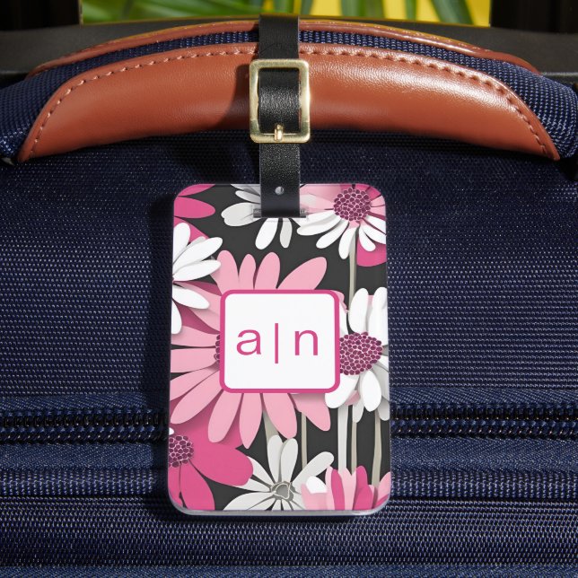 Modern Monogram Vilda Blommor Bagageetikett Bagagebricka (Framsida Insitu 2)
