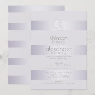 Modern Monogram Violet Silver Shimmer Rand Inbjudningar