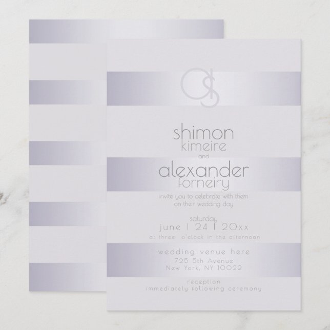 Modern Monogram |Violet Silver Shimmer Rand Inbjudningar (Fram/baksida)