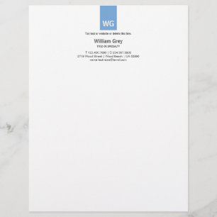 Modern monogram vit blå, blå, övre, letterhead brevhuvud