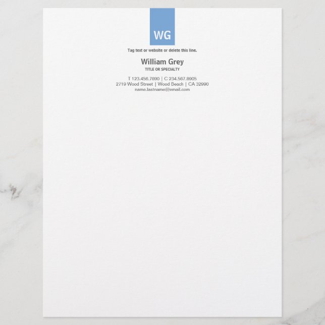 Modern monogram vit blå, blå, övre, letterhead brevhuvud (Framsida)