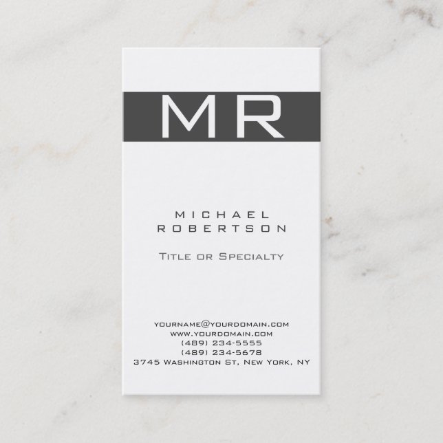 Modern Monogram Vit Grå Randig Affärsaffischkort Visitkort (Framsida)