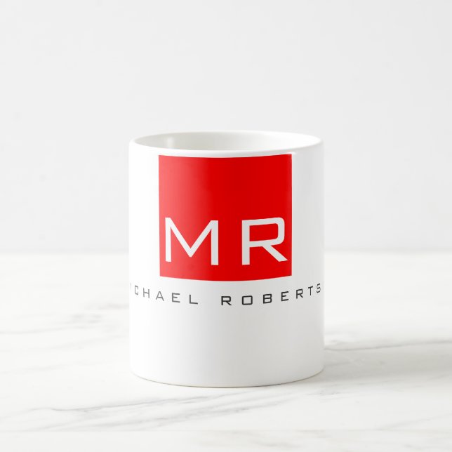 Modern monogram vit röd minimalistisk slinga kaffemugg (Center)