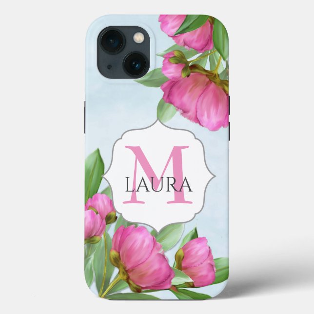 Modern Monogram Watercolor Rosa Blommigt (Baksida)