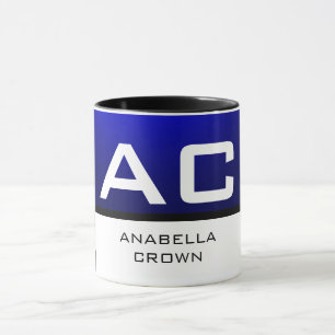 Modern monogram White Blue Plain Mugg