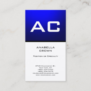 Modern Monogram White Blue Plain Premium Silke Visitkort