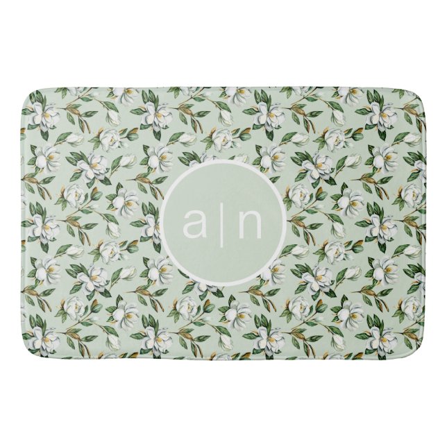 Modern Monogram White Magnolia Badrumsmatta (Framsidan)