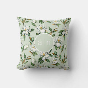 Modern Monogram White Magnolia Kudde