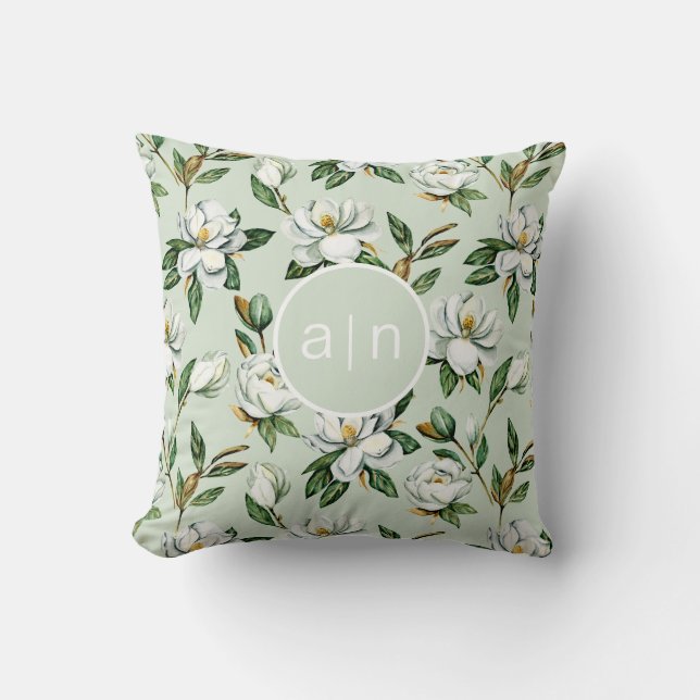 Modern Monogram White Magnolia Kudde (Framsida)