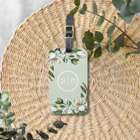 Modern Monogram White Magnolia Luggage Tagg