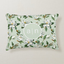 Modern Monogram White Magnolia Prydnadskudde