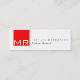 Modern monogram White Red Clean Affärskort Mini Visitkort