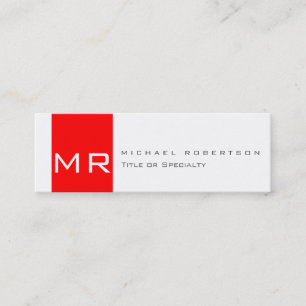 Modern monogram White Red Clean Affärskort Mini Visitkort