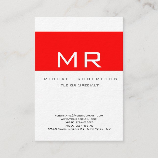 Modern monogram White Red Clean Affärskort Visitkort (Framsida)