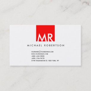 Modern monogram White Red Clean Affärskort Visitkort