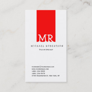 Modern monogram White Red Clean Affärskort Visitkort