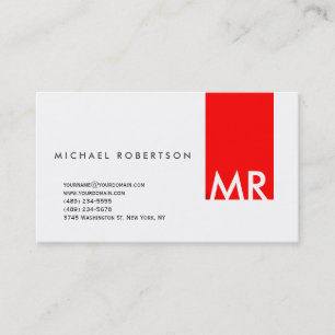 Modern monogram White Red Clean Affärskort Visitkort