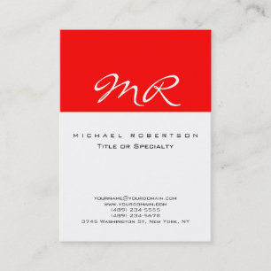 Modern monogram White Red Clean Affärskort Visitkort