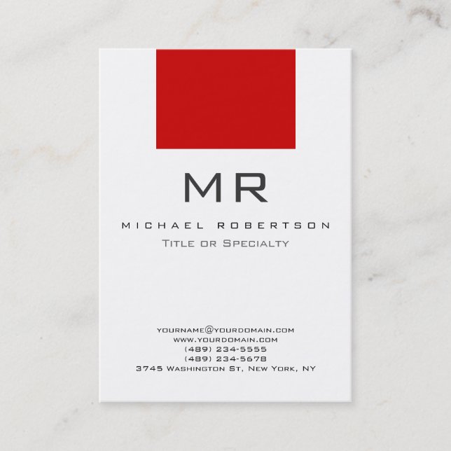 Modern monogram White Red Clean Affärskort Visitkort (Framsida)