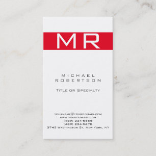 Modern Monogram White Red Rand Affärskort Visitkort