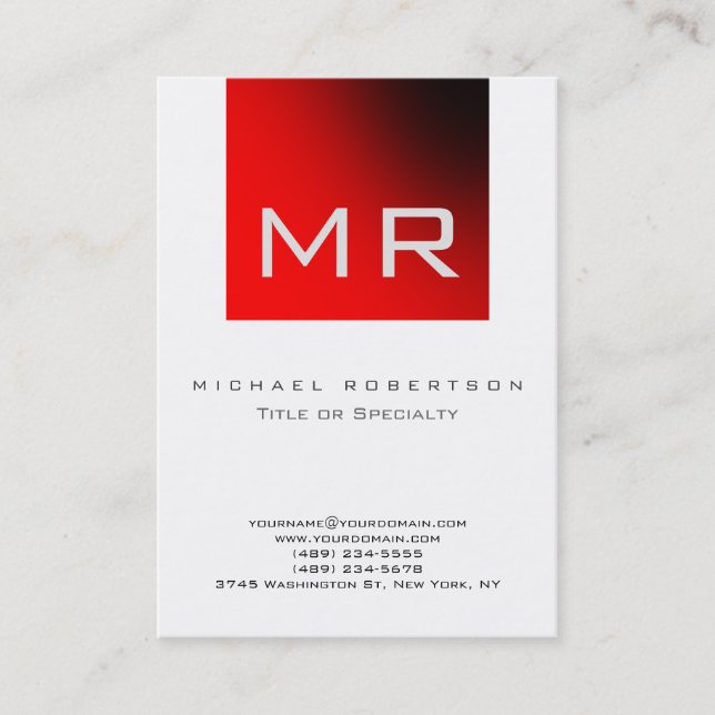 Modern Monogram White Red Rand Affärskort Visitkort (Framsida)