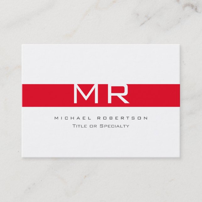 Modern Monogram White Red Rand Affärskort Visitkort (Framsida)