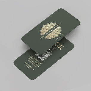 Modern Monogram Yoga-Grönt Guld Mandala Visitkort
