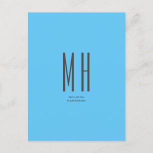 Modern Monogram Yrkesmässig Enkel Enkel Ljusblå Vykort