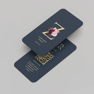 Modern Monogram Z-Blommigt Mörk blått Guld Visitkort