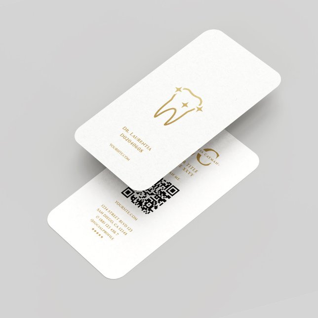 Modern monogramdentist Orthodontist White Guld Visitkort (Modern Monogram Dentist Orthodontist White Gold Business Card
)
