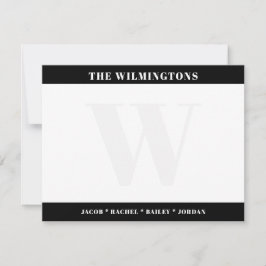 Modern monogramfamilj svart och vitt brevpapper anteckningskort