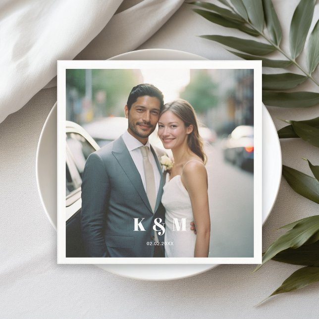 Modern monogramfoto bröllop pappersservett (Skapare uppladdad)