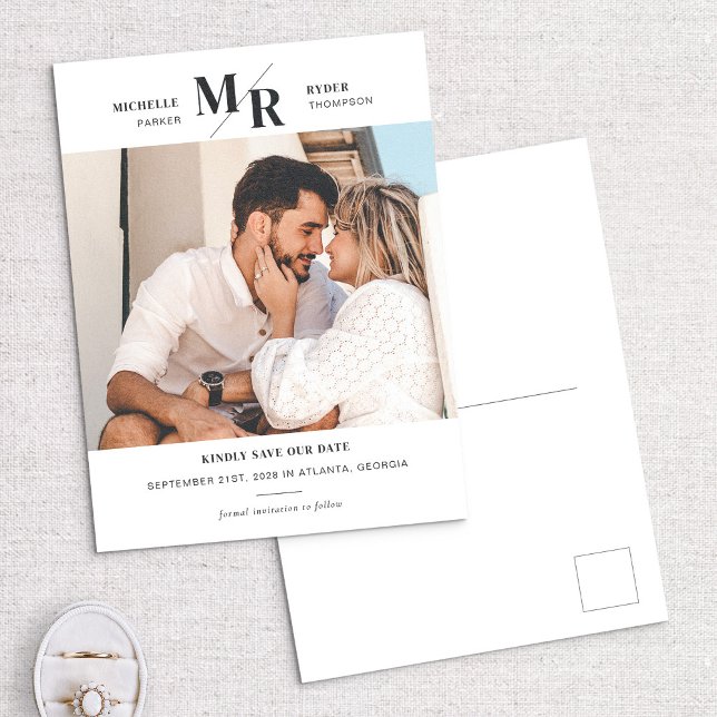 Modern monogramfoto Spara vykortet för datum Meddelande Vykort (Skapare uppladdad)