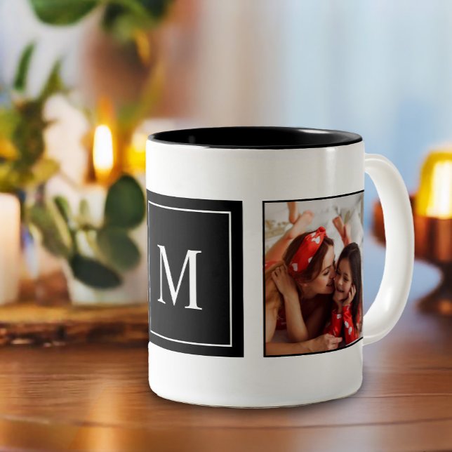 Modern monogramfotosamling Två-Tonad mugg (A perfect gift for holidays or birthdays. Surprise your loved one with a monogrammed mug)