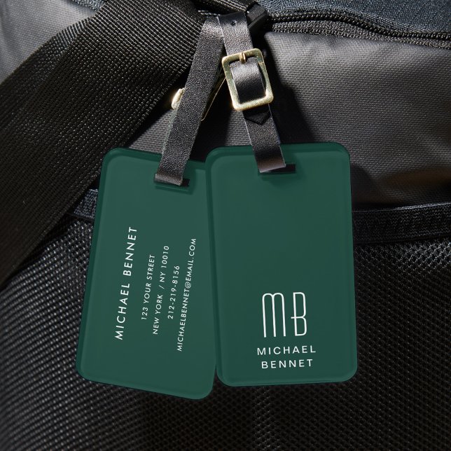 Modern monogramGrönt Bagagebricka (Modern Monogram Green Luggage Tag)