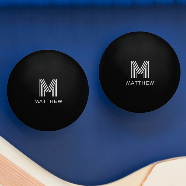 Modern monograminledning och namn pingisboll (Modern monogram initial and name ping pong ball)