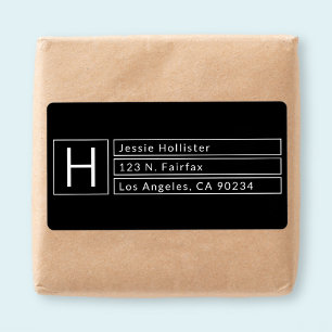 Modern monogramlåda svart & vit returadress fraktsedel