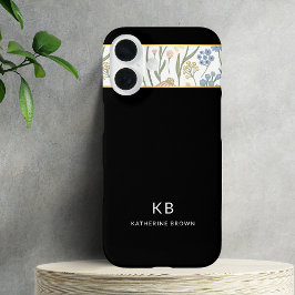 Modern Monogramm Cute Black Floral Pattern