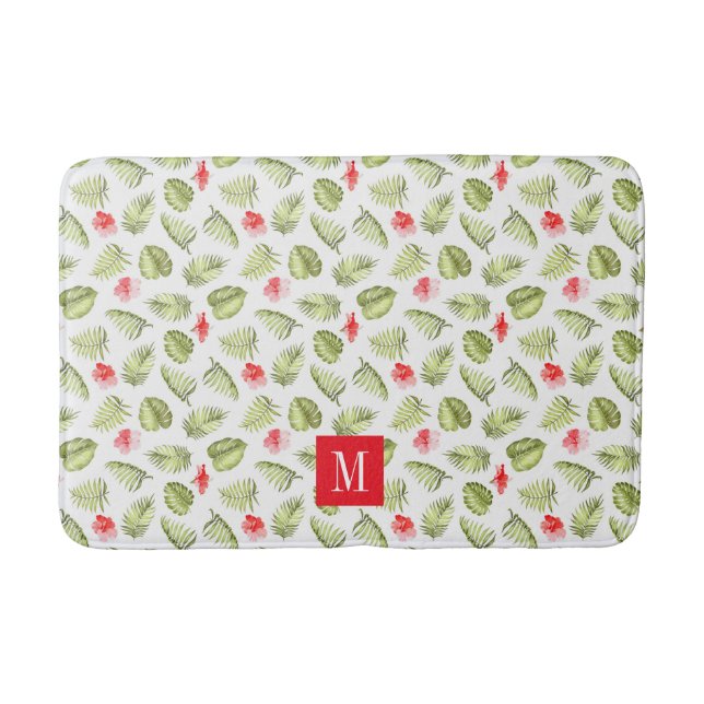 Modern Monogramm Motiv med Tropiska Palmblad Badrumsmatta (Framsidan)
