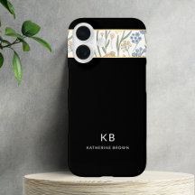 Modern Monogramm Söt Svart Blommig Mönster 