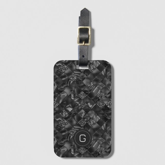 Modern monogrammad Black Faux Glitter Mönster Bagagebricka (Framsida vertikal)